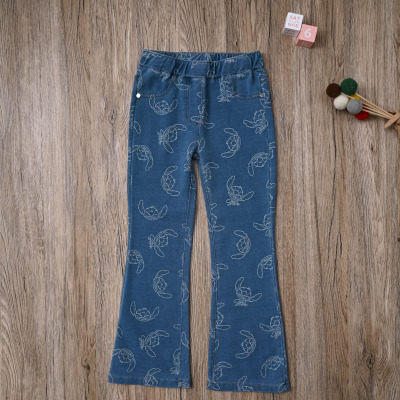 外贸欧美女宝春秋牛仔裤子女童装休闲裤中大童微喇叭裤柔软长裤子