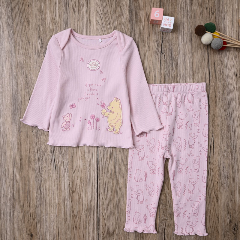 外贸欧美 女宝春秋螺纹棉上衣长袖T恤长裤子打底裤婴儿两件套装