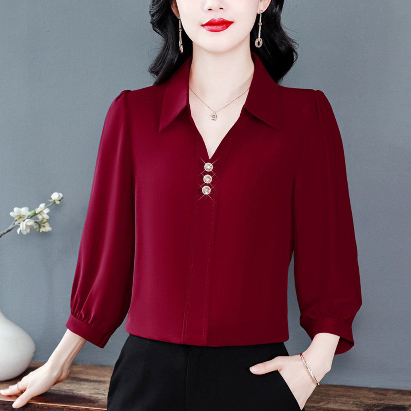 杭州重磅真丝衬衫女士2025新款夏季桑蚕丝上衣妈妈七分袖洋气衬衣