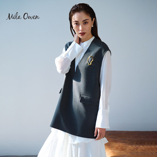 通勤宽松挺括深V领西装 马甲背心09WFV231013 Owen春夏时尚 Mila