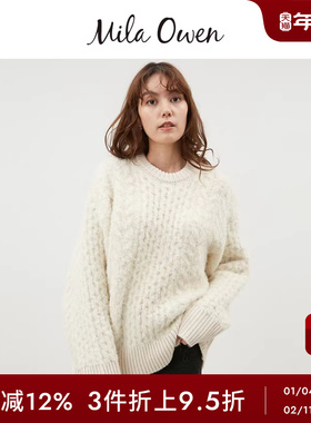 Mila Owen秋冬休闲百搭毛绒圆领绞花针织毛衣09WNT245080
