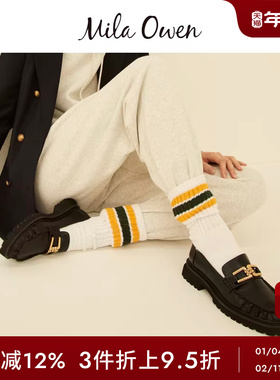 Mila Owen秋冬日系百搭厚底褶边金属扣乐福鞋09WGS244526