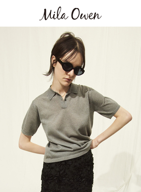 Mila Owen春夏宽松落肩微透短袖V领POLO针织衫09WNT242156