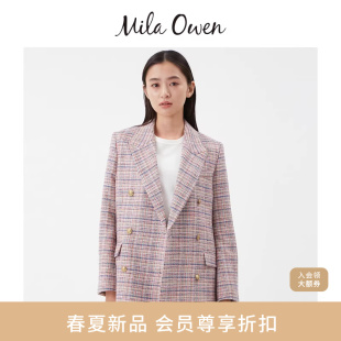 Mila 优雅百搭粗花呢长款 金扣西装 外套09WFJ261906 Owen26春夏新品
