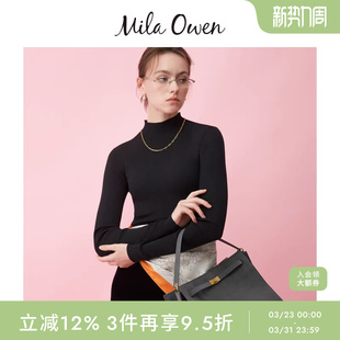 Mila 09WNT254106 Owen秋冬优雅百搭纯色高领罗纹贴身针织衫
