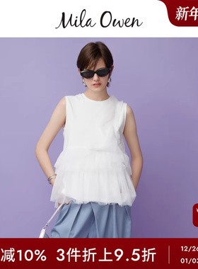 Mila Owen春夏气质网纱拼接设计感无袖T恤上衣09WCT252119