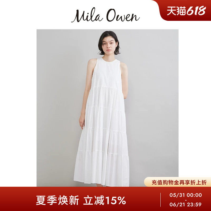 Mila Owen26春夏新品优雅度假圆领无袖长款蛋糕连衣裙09WFO261094