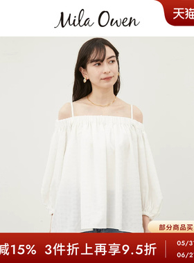 Mila Owen春夏日系甜美泡泡袖吊带露肩衬衫上衣09WFT242181
