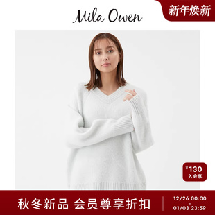 09WNT255103 节日优雅含羊毛V领亮片丝针织衫 Mila Owen25秋冬新品