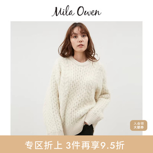 Owen秋冬休闲百搭毛绒圆领绞花针织毛衣09WNT245080 Mila