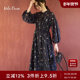 Mila Owen秋冬日系优雅圆领抽褶束腰印花连衣裙09WFO234094