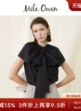 Mila Owen春夏日系甜美荷叶边蝴蝶领结无袖衬衫09WFT242018