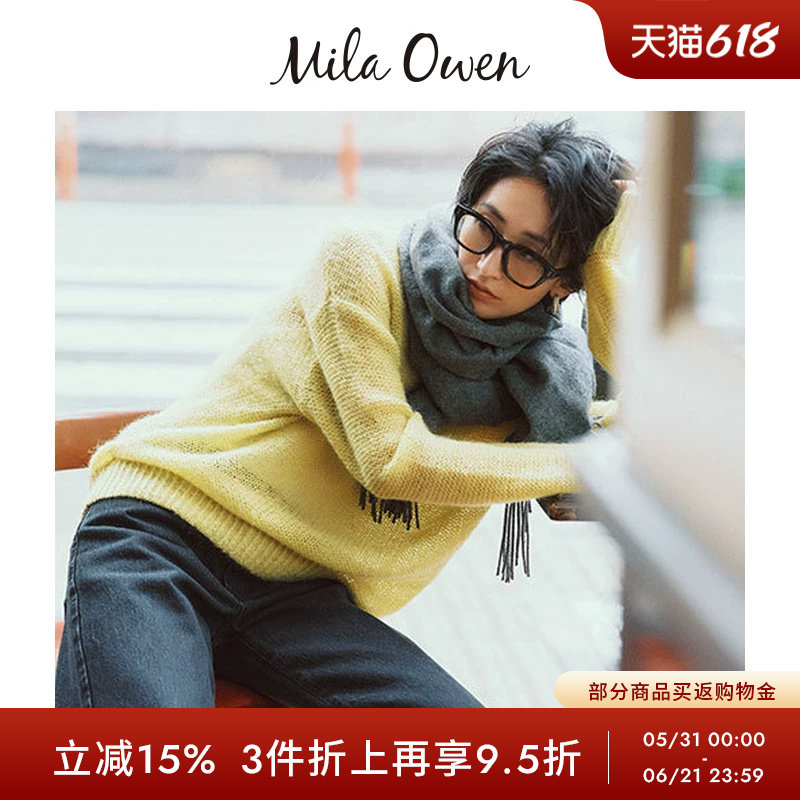 Mila Owen秋冬简约百搭宽松透视圆领针织毛衣09WNT244309