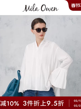Mila Owen 春夏季新款休闲简约圆领喇叭袖衬衫09WFT241020