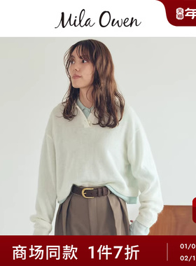 Mila Owen25秋冬新品时尚半透马海毛混纺短款polo衫09WNT254176
