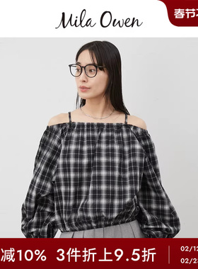Mila Owen春夏日系休闲灯笼袖一字肩吊带衬衫09WFT252190