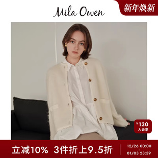 Mila 短外套09WNJ244003 Owen秋冬优雅气质毛绒圆领针织开衫