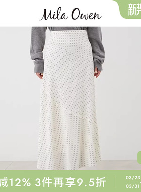 Mila Owen秋冬日系优雅高腰波点拼接半身裙长裙09WFS254128