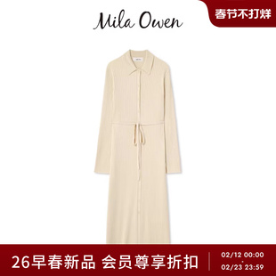 Mila Owen26春季新品优雅气质polo领针织系带连衣裙09WND261926