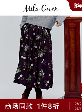 Mila Owen25秋冬新品华丽优雅植物印花松紧腰泡泡半裙09WFS255033