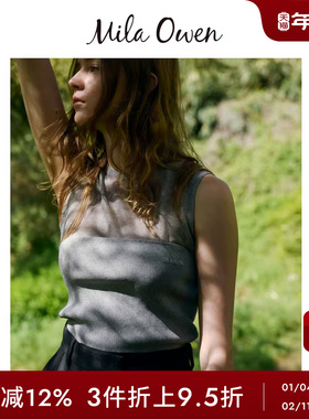 Mila Owen春夏日系圆领拼接无袖透视修身针织衫09WNT252225