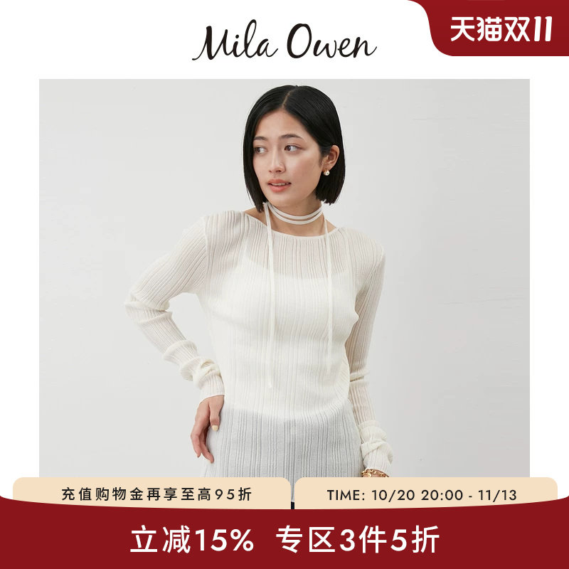 Mila Owen秋冬简约日系通勤圆领竖纹修身针织衫09WNT254092