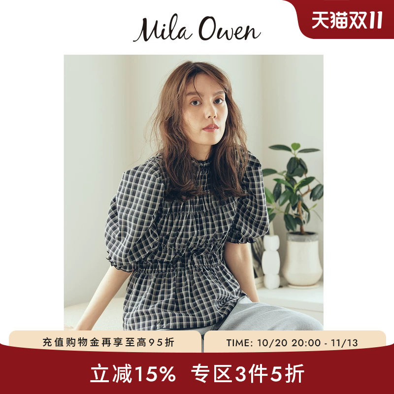 Mila Owen秋冬甜美花边领褶皱泡泡袖衬衫上衣09WFT254117