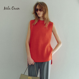 Mila 前短后长亚麻罗纹针织背心09WNT231220 Owen春夏简约圆领无袖