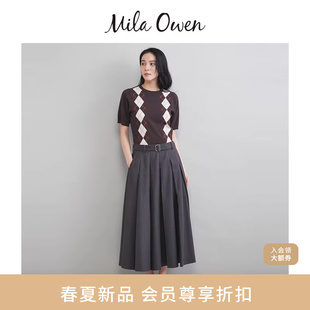 复古优雅假两件拼接短袖 连衣裙09WNO261008 Owen26春夏新品 Mila