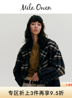 Mila Owen秋冬优雅羊毛混纺宽松双排扣毛呢大衣09WFC254110