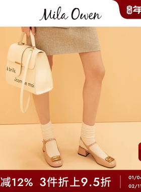 Mila Owen秋冬复古甜美金属方扣露跟高跟凉鞋09WGS244520