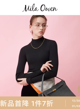 Mila Owen25秋冬新品优雅百搭纯色高领罗纹贴身针织衫09WNT254106