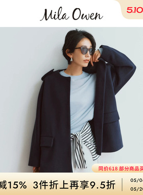 Mila Owen秋冬气质简约纯色宽松圆领毛呢大衣09WFC245902