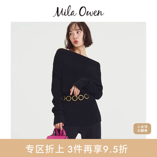 Mila 09WNT255002 Owen秋冬优雅羊毛混纺一字露肩针织衫