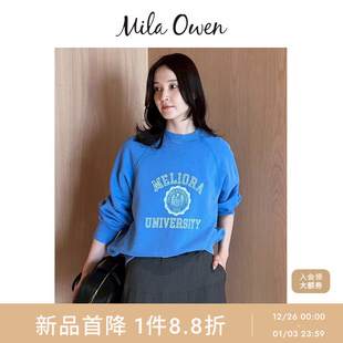 Mila 百搭复古做旧印花学院风纯棉卫衣09WCT254158 Owen25秋冬新品