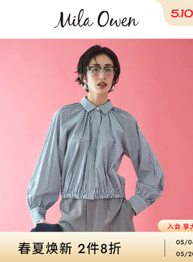 Mila Owen26春夏新品时尚简约宽松廓形褶皱落肩衬衫09WFB261010