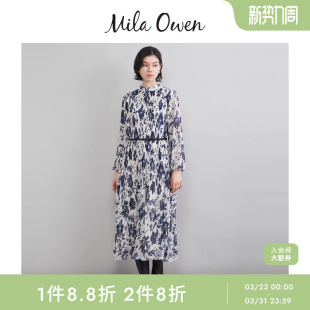 Mila 华丽优雅花卉透视高领雪纺连衣裙09WFO261045 Owen26春夏新品