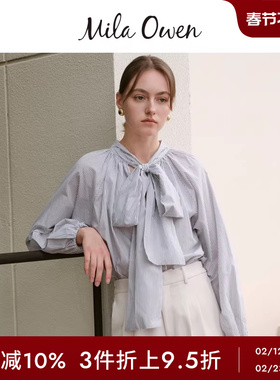 Mila Owen秋冬日系优雅前后两穿蝴蝶结长袖衬衫09WFT244051