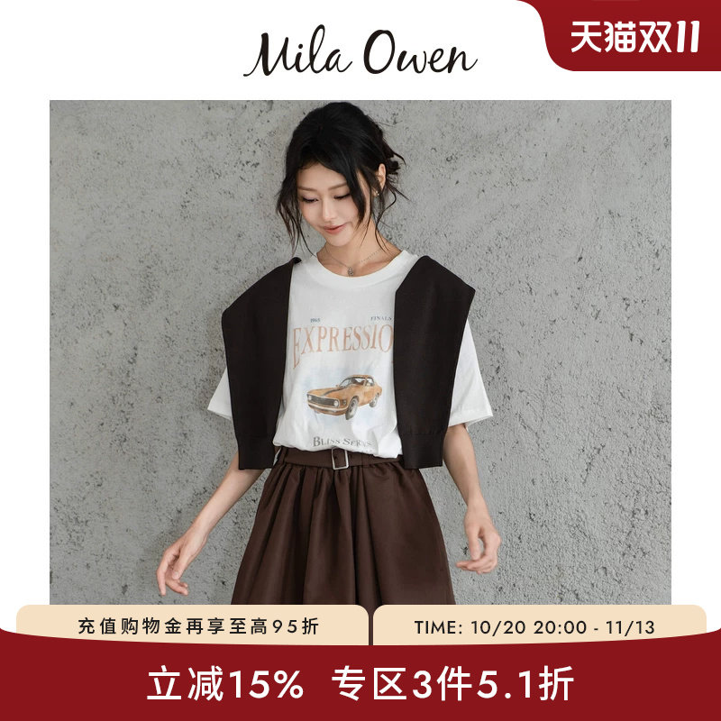 Mila Owen26春夏新品时尚复古做旧纯棉印花短袖T恤09WCT261912