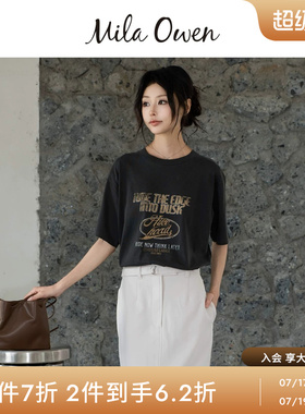 Mila Owen26春夏新品时尚复古做旧纯棉印花短袖T恤09WCT261912