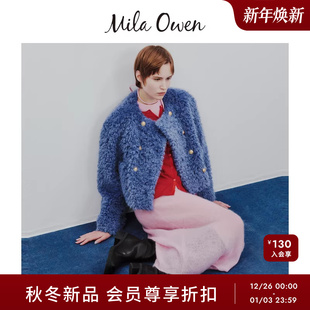 双排扣外套09WFJ255005 华丽优雅人造皮草短款 Mila Owen25秋冬新品