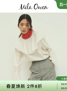 Mila Owen26春夏新品时尚优雅斗篷式荷叶边大翻领衬衫09WFT261073