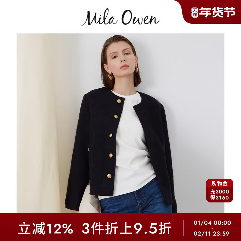 Mila Owen  春夏通勤精致圆领金扣小香风外套09WFJ241941,女装/女士精品,短外套,淘宝优惠券,粉丝福利购,淘宝优惠卷