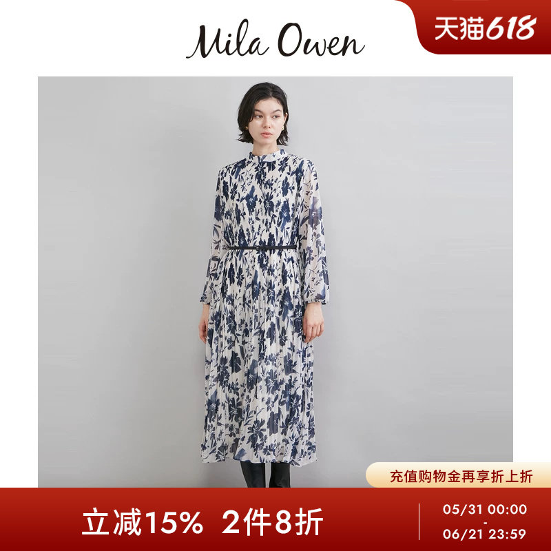 Mila Owen26春夏新品华丽优雅花卉透视高领雪纺连衣裙09WFO261045