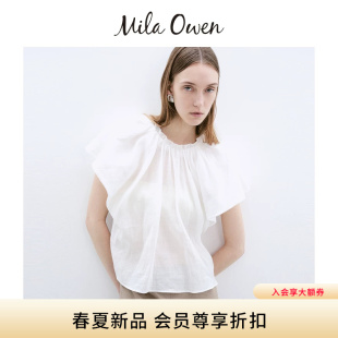 Mila Owen26春夏新品可爱收褶蕾丝领口蓬松飞袖上衣09WFT262070