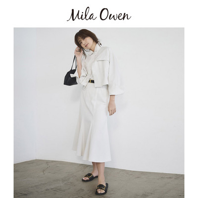 Mila Owen24春夏新品简约通勤高腰纯色拼接牛仔伞裙09WFS242911