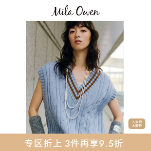 Owen秋冬复古百搭学院风大V领针织背心09WNV254174 Mila