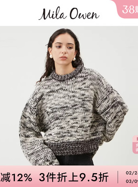 Mila Owen秋冬复古百搭含羊毛圆领混色针织毛衣09WNT245078