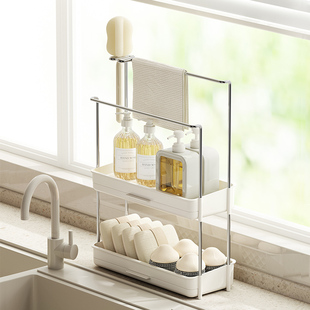 日式厨房多功能置物架免打孔壁挂多层收纳洗碗池不锈钢抹布沥水架
