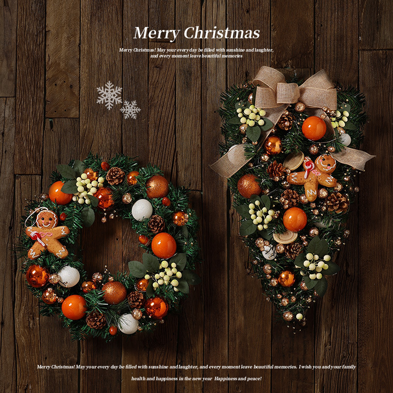 圣诞节装饰圣诞花环倒挂藤条松针松果蝴蝶结花圈聖誕節挂件小吊件